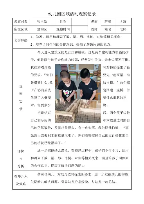 幼儿区域观察记录