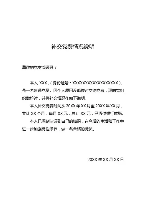 个人补交党费情况说明-模板
