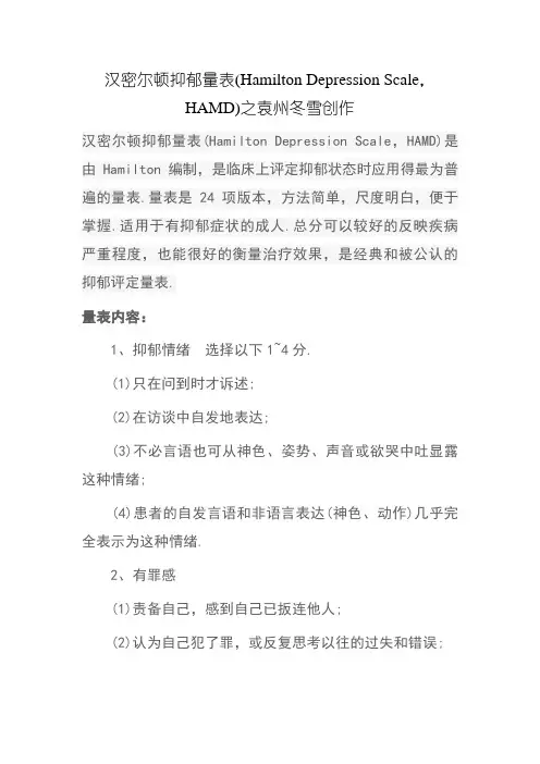 汉密尔顿抑郁量表(17项)