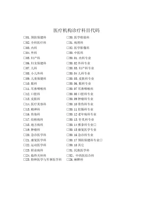 医疗机构诊疗科目代码
