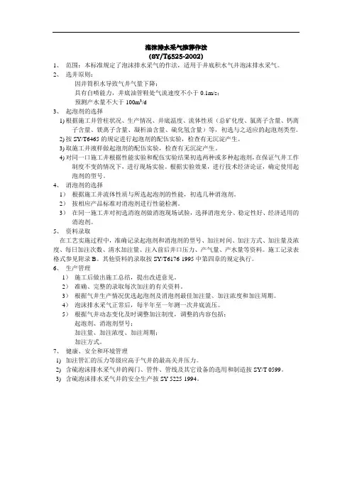 SYT 6525-2002 泡沫排水采气推荐作法