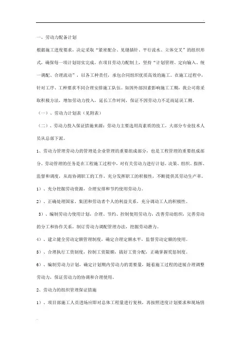 劳动力配备计划及主要施工机械配备计划