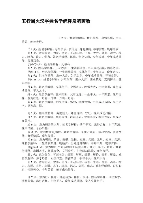 五行属火汉字姓名学解释及笔画数