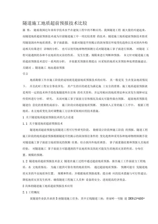 隧道施工地质超前预报技术比较