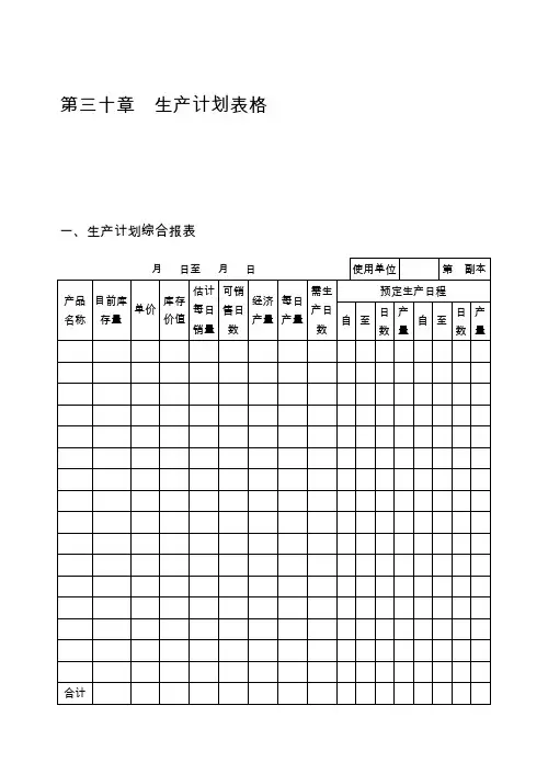 生产计划表格