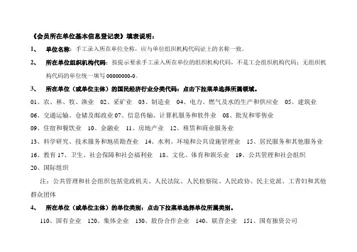 会员所在单位基本信息登记表