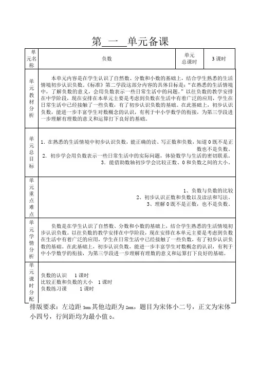 数学六年级下册负数(人教版)