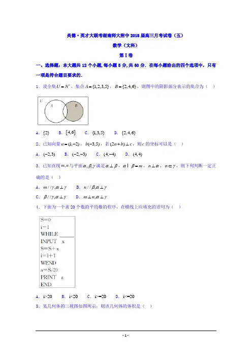 湖南师大附中2018届高三上学期月考试卷(五)数学(文)试题+Word版含答案