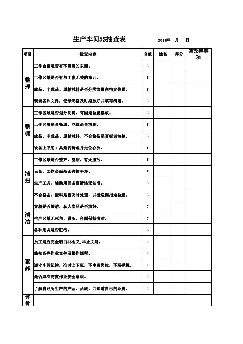 生产车间5S检查表 3