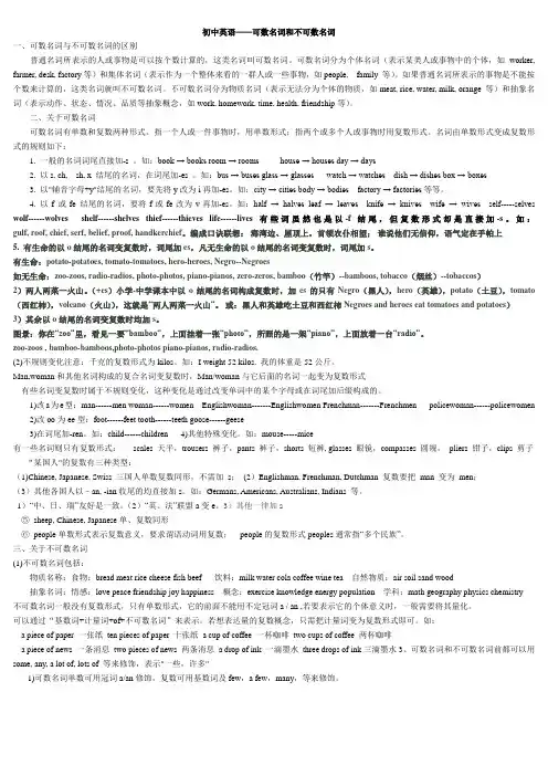 初中英语-可数名词和不可数名词解析及练习