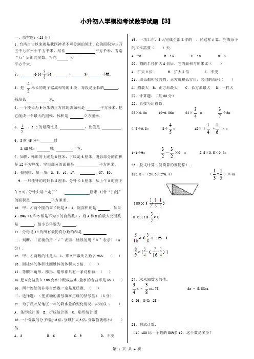 小升初入学模拟考试数学试题【3】