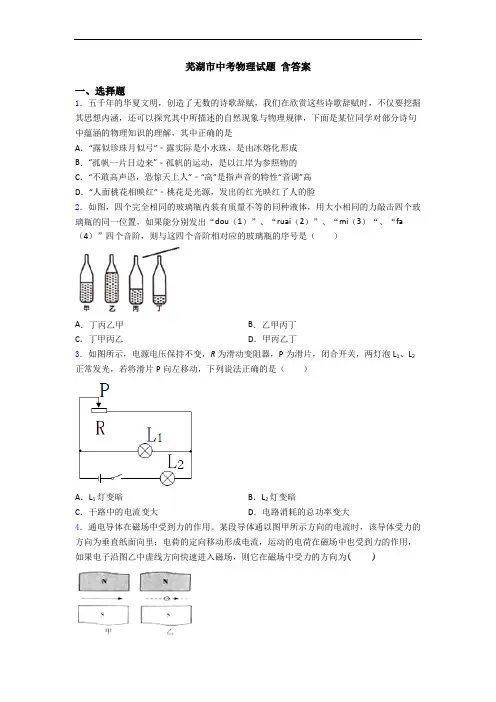 芜湖市中考物理试题 含答案