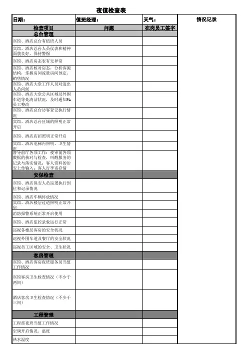 酒店夜查表