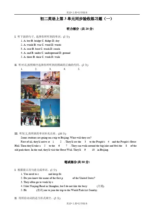 牛津译林版-英语-八上-3单元 A day out同步验收练习题1)