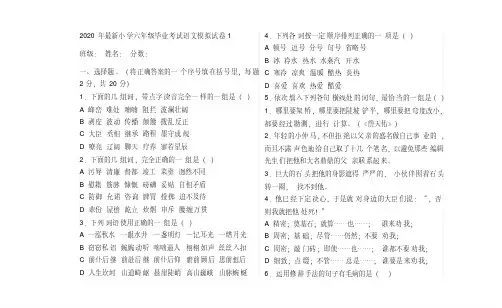 2020年最新小学六年级毕业考试语文模拟试卷