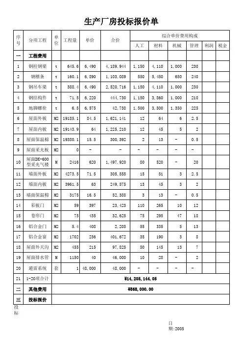 钢结构厂房及仓库报价-工程量清单文件及实例