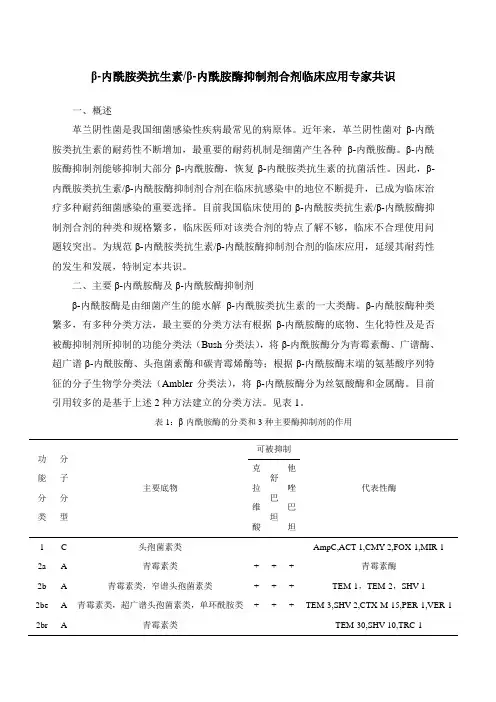 β内酰胺类抗生素β内酰胺酶抑制剂合剂临床应用专家共识