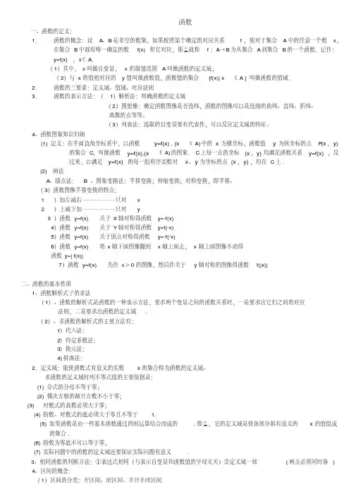 高中数学函数知识点总结