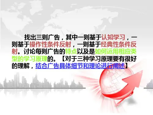 找出三则广告,其中一则基于认知学习,一则基于操作性条件反射,一则基于经典性条件反射。