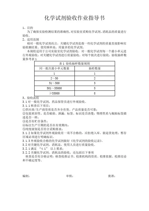 化学试剂验收作业指导书