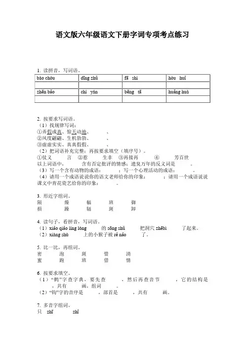 语文版六年级语文下册字词专项考点练习
