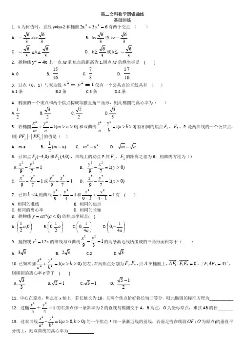 高二文科数学圆锥曲线(基础篇)
