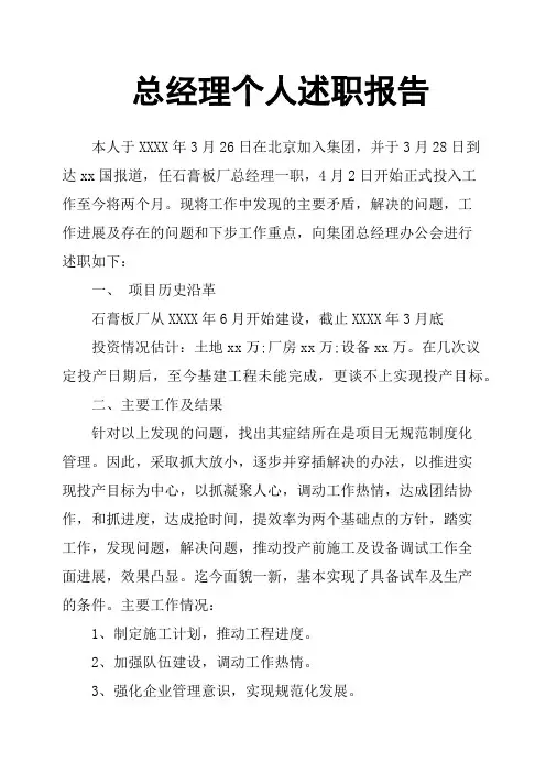 总经理个人述职报告