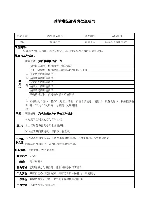 教学楼保洁员职位说明书