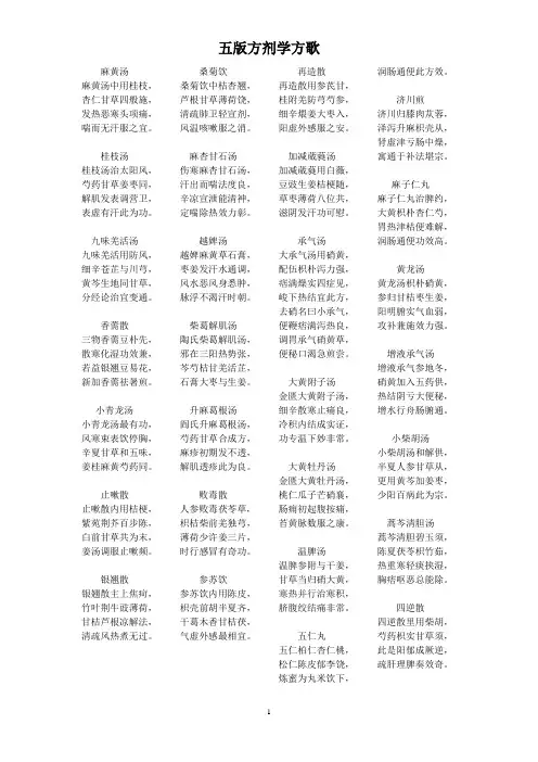 方剂学五版教材方歌汇总