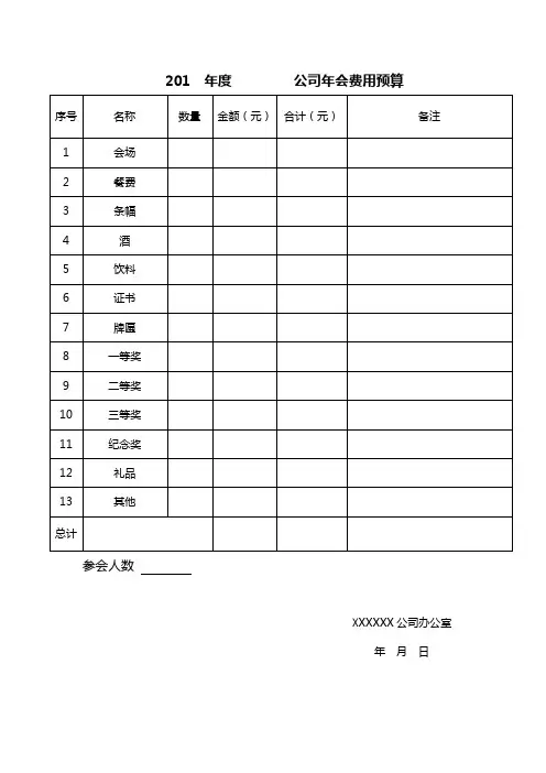 公司年会费用预算