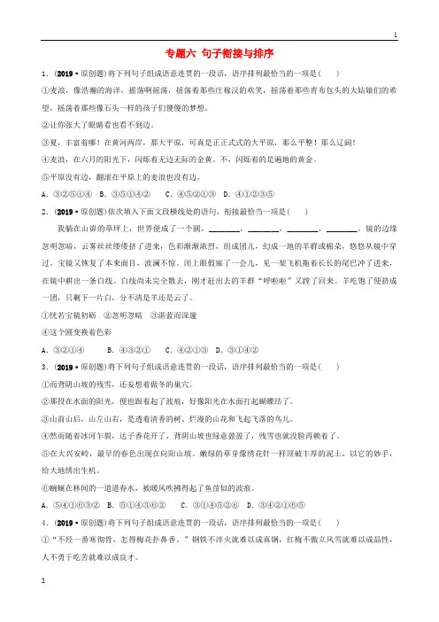 山东省滨州市2019年中考语文专题复习专题六句子衔接与排序训练20190326196