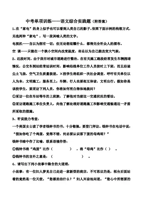 中考语文综合实践训练