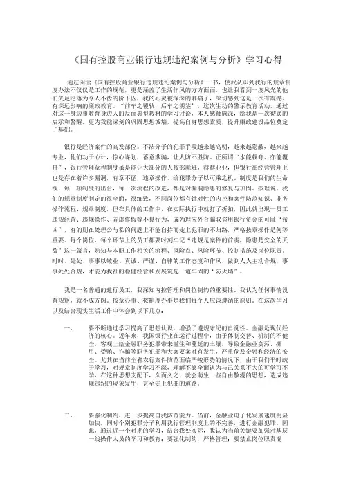 《国有控股商业银行违规违纪案例与分析》学习心得