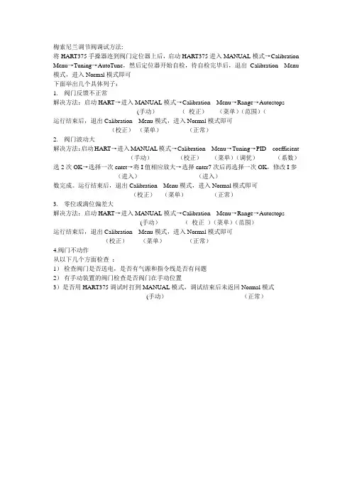 梅索尼兰阀门调试方法