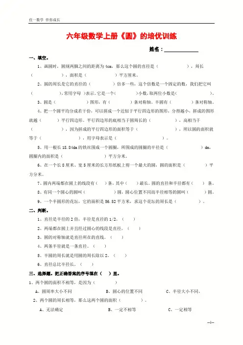 北师大版六年级上册《圆》培优训练