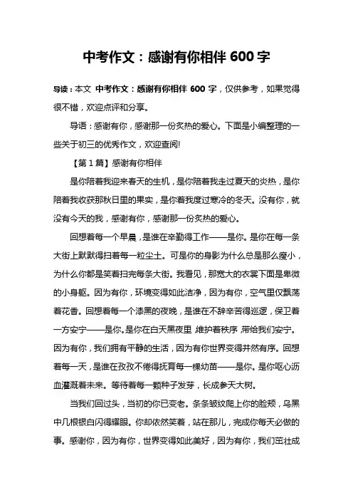 中考作文：感谢有你相伴600字