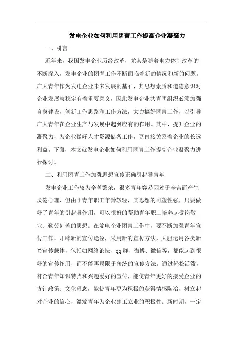 发电企业如何利用团青工作提高企业凝聚力论文