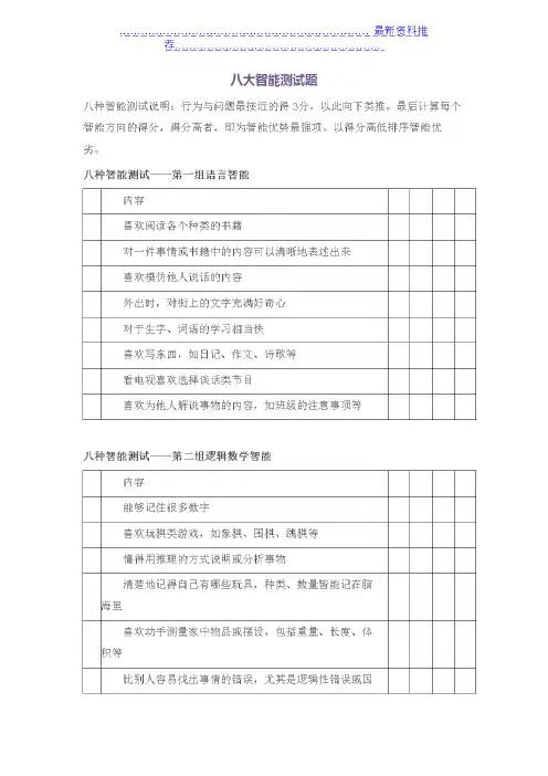 八大智能测试题