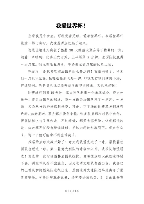 我爱世界杯!_六年级作文