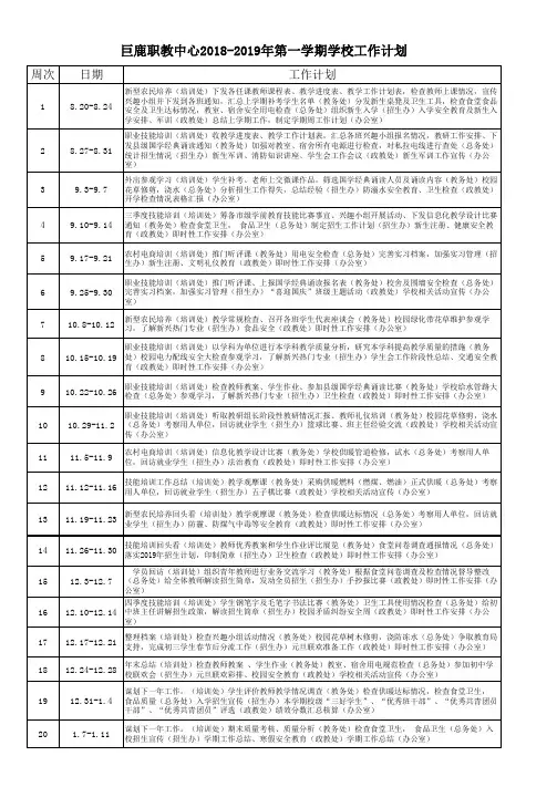 学校周工作计划2018--2019第一学期