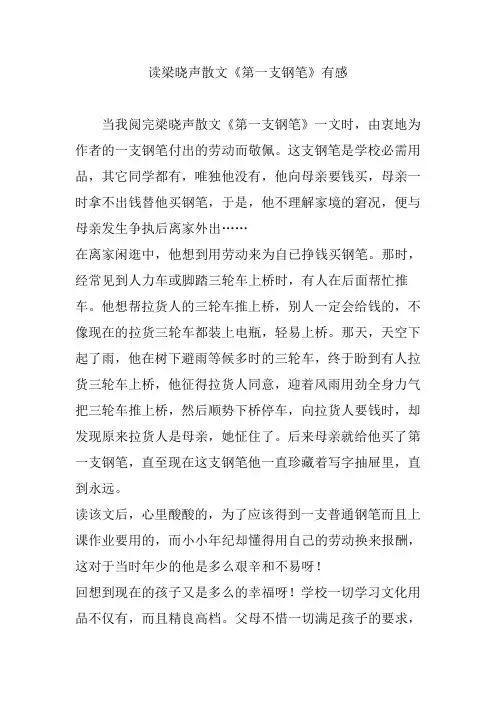 读梁晓声散文《第一支钢笔》有感