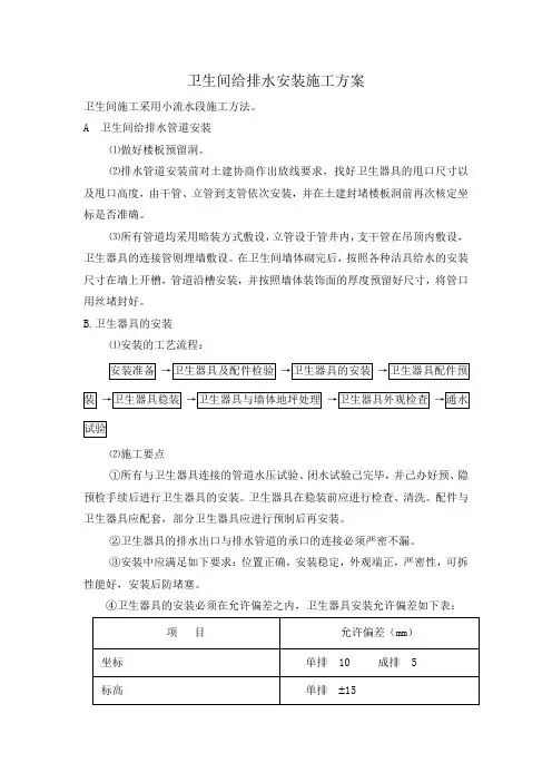 卫生间给排水安装施工方案