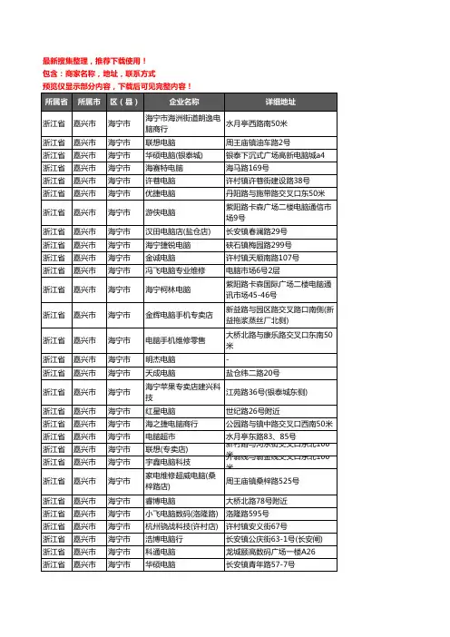 新版浙江省嘉兴市海宁市电脑企业公司商家户名录单联系方式地址大全152家