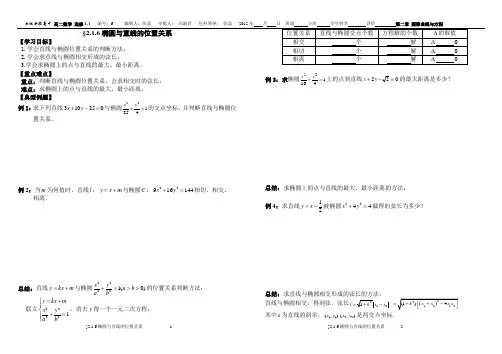 2.1.6椭圆与直线的位置关系导学案