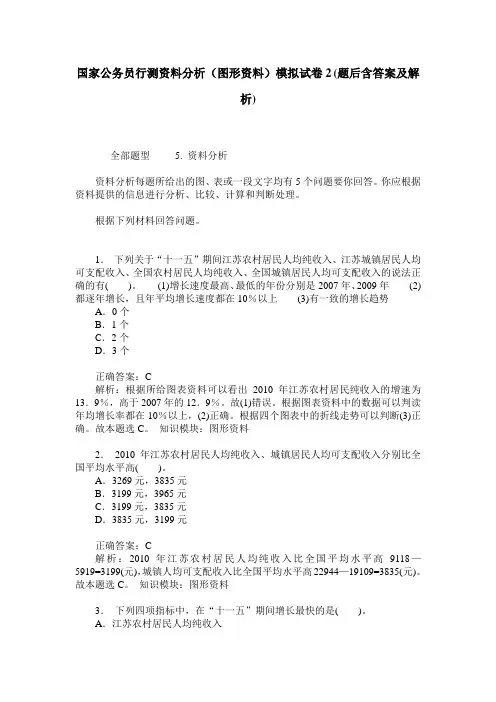 国家公务员行测资料分析(图形资料)模拟试卷2(题后含答案及解析)