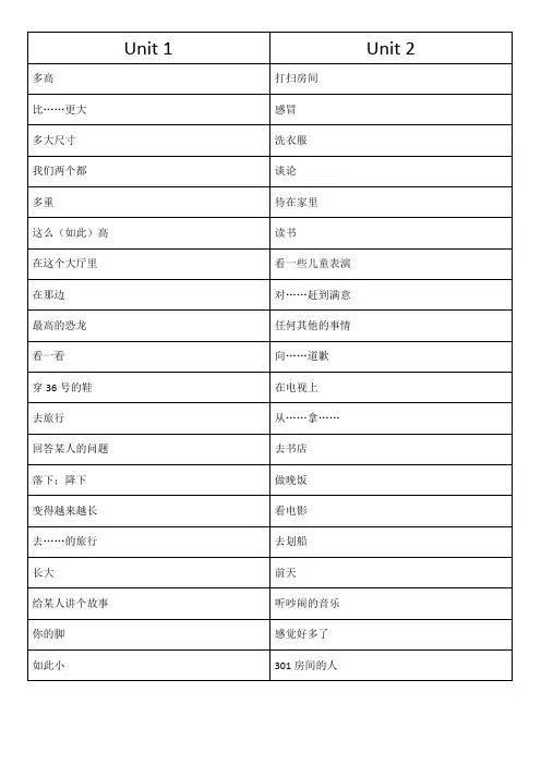 五四制人教版六年级下英语词组达标