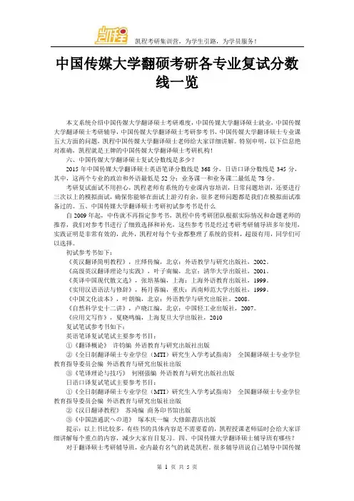 中国传媒大学翻硕考研各专业复试分数线一览