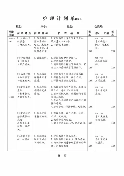 护理计划单