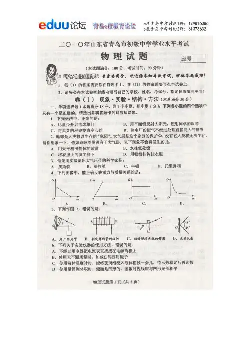 2010年青岛市中考物理真题