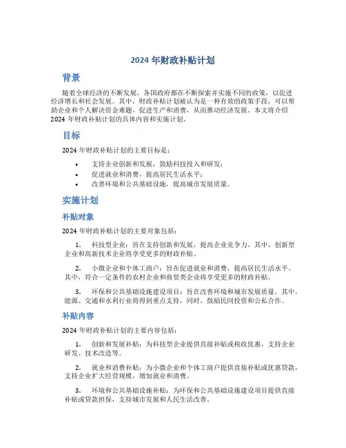 2024年财政补贴计划